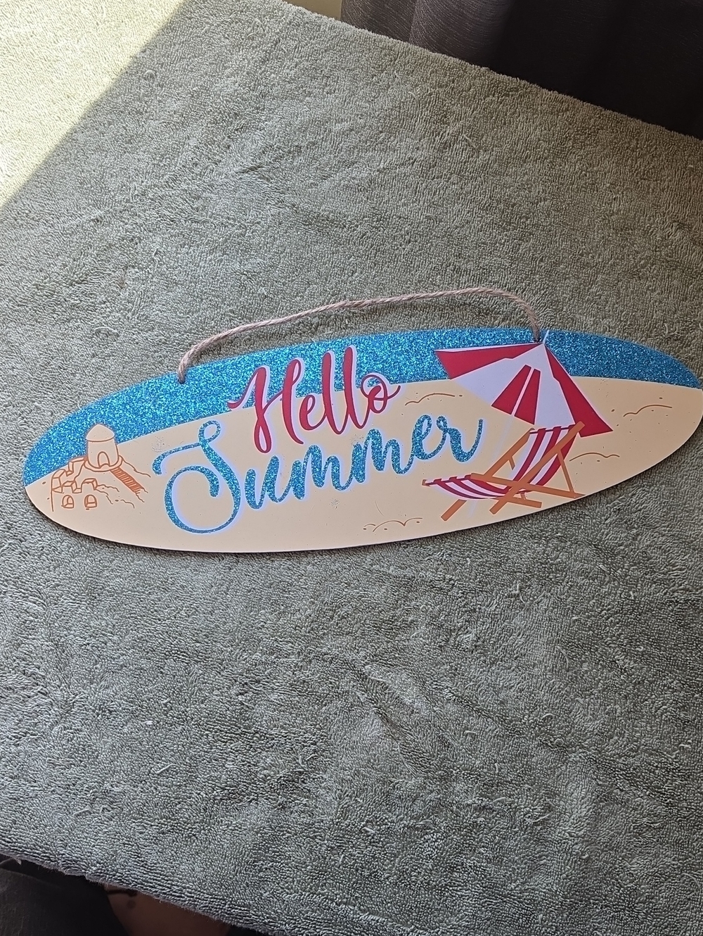 Hello Summer Beach Wall Sign - Blue and Pink